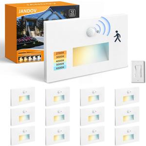 Motion Sensor Stair Lights Indoor Outdoor, 5CCT Dimmable LED Step Lamp with Switch, 4W 300LM, 2700K-6500K, IP66 Waterproof Hardwired 120V Stairway Staircase Walkway Lighting- White, 12 Pack, ETL