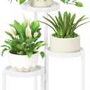 iDavosic.ly 3 Tier Folding Plant Stand Indoor Outdoor with Plastic Tray, Tiered Corner Flower Holder Shelf, Metal Orchid Display Rack for Patio Porch Living Room Garden Balcony, White
