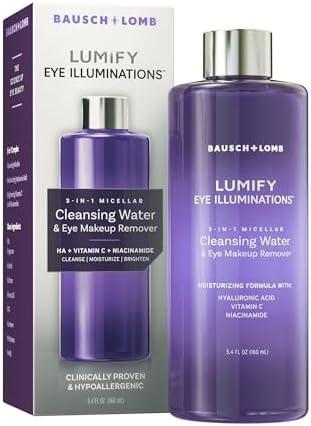 LUMIFY Eye Illuminations Cleansing Water & Eye Makeup Remover, 3-in-1 Micellar Water Contains Hyaluronic Acid, Vitamin C & Niacinamide, Hypoallergenic, Removes Waterproof Makeup, 5.4 Oz (160 mL) : Beauty & Personal Care