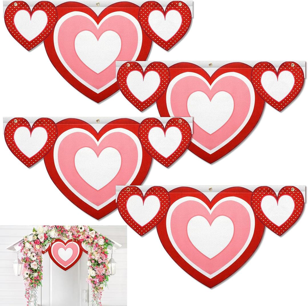  8 Pcs Heart Shaped Wedding Banner Sign, 42 x 20 Inch Bachelorette Wedding Bridal Party Decorations, Large Heart Flag Bridal Engagement Wedding Party Indoor Outdoor Garden Wall Decor Supplies