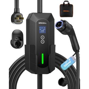 GRECELL Level 2 EV Charger, 32A/7.4KW Electric Vehicle Portable Charger with 25FT Cable, ETL Certified Level 2 Car Charger for All SAE J1772, 240V NEMA 14-50 Adjustable Current for Home & Travel
