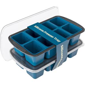 GORCI Ice Cube Tray For Freezer, 16 Large 1/2 Cub Cubes, Silicone Ice Trays For Freezer With Lid, Heavy-duty, Sturdy and Easy to Demold, Suitable for whisky, coffee, Herbs, Purees, 2-Pack