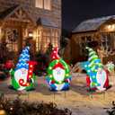 Afirst Christmas Yard Stakes Metal Christmas Outdoor Yard Decoration Gnomes Holding Joy Lighted Metal Stakes Outdoor Xmas Stake Lawn Pathway Garden Decoration