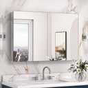 Keonjinn 36 x 24 Inch Bathroom Mirrored Medicine Cabinet, Lightweight Aluminum Structure, Freely Adjustable Shelves, Combined Assembly Needed, Surface Mount or Recessed Mirror with Storage (Silver)