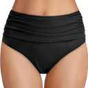 Tempt Me Women's High Waisted Bikini Bottom Tummy Control Ruched Bathing Suit Swim Bottom, M