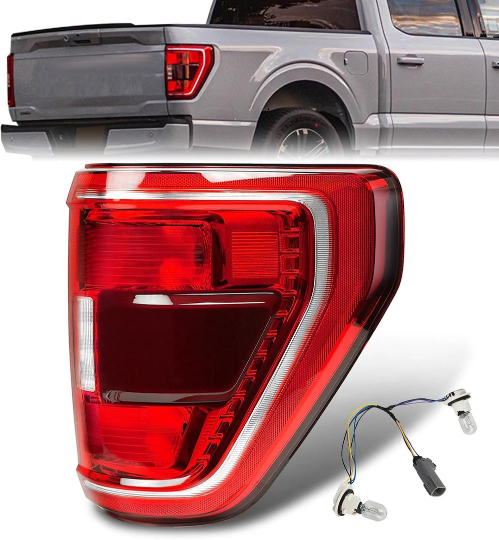 Tail Lights Compatible with 2021-2023 Ford F150 XL/STX/XLT/TREMOR Rear Taillight with Bulb and Wiring Harness Halogen Tail Light Assembly OE: ML3Z13404C ML3Z13404B Right Passenger Side & Blindspot