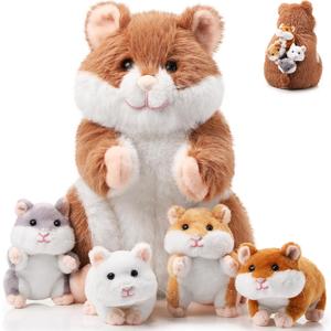 Deekin 5 Pcs Hamster Stuffed Animal Set 4 Inch Hamster Mommy with 4 Cuddly Plush Babies in Belly Valentine Cute Plush Toys Gifts for Kids Birthday Valentine Party Decor