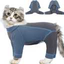 SUNFURA Hair Sticky Cat Clothes, Cat Sweater for Cats Only, 4-Legged Fleece Sweaters Kitten Pajamas Reduce Shedding Fur, Warm Pullover Shirts for Cats, Blue XL