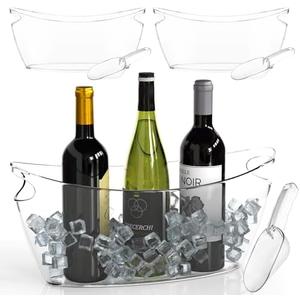 Clear Ice Buckets for Parties 3 Pack, 5.5L Clear Beverage Tub w/Handles & Scoops, Drink Buckets for Parties, Acrylic Beverage Tub, Mimosa Bar Supplies for Sparkling Wine Champagne Beer Drinks