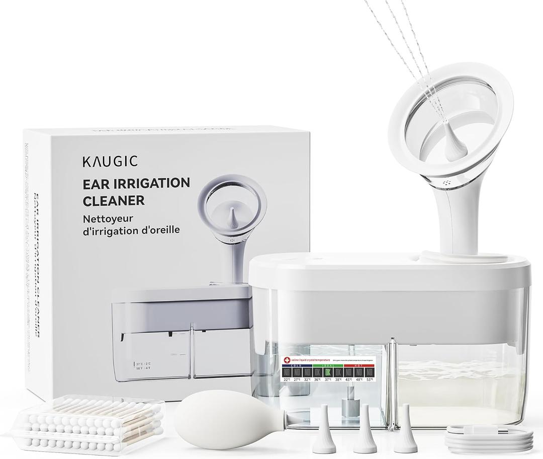 KAUGIC Electric Ear Wax Removal Kit, FSA-HSA-Eligible, Water Powered Ear Irrigation System with Sewage Collection, 4 Clean Modes, Safe & Effective, 3 Ear Tips for Adults (White)