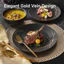 12-Piece Matte Crackle Dinnerware Set, Black and Gold