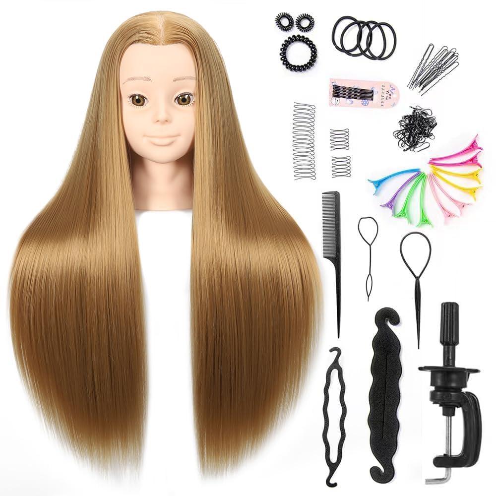 Mannequin Head with Colorful Hair 28" Long Straight Synthetic Hair Training Head with Clamp for Styling, Braiding, and Dye Practice (Blonde)