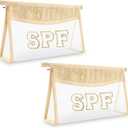 Iqimott 2Pcs Boho Patch SPF Bag Clear Makeup Letter Bag, Waterproof Zipper Make up Bags Toiletry Pouch for Women Girls, Clear Letter Patch Cosmetic Bags Transparent Organizer Pouch for Travel(SPF)