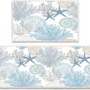 Coastal Kitchen Mat Set of 2 Cushioned Anti Fatigue Mats for Kitchen Floor,Ocean Nautical Starfish Seashell Beach Bathroom Runner Rug Non Slip Standing Mat Washable Kitchen Rug Runner for Sink,Laundry