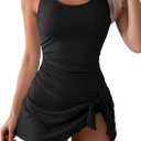 Womens Ribbed Swimdress One Piece Swimsuit Tummy Control Swim Dresses Skirt Bathing Suit (Large, Black)