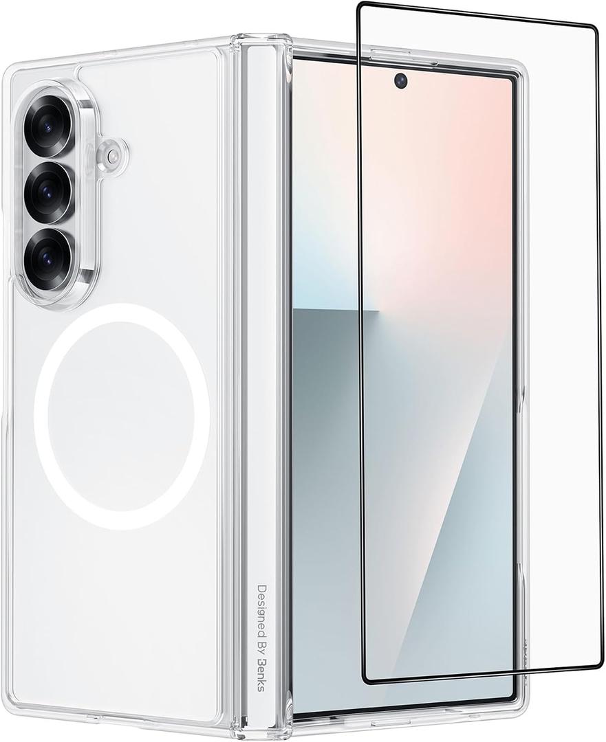 BENKS for Samsung Galaxy Z Fold 7 Case with Screen Protector & Hinge Protection, Magnetic Clear Phone Case, Anti Yellowing Shockproof Protective Bumper Transparent Cell Cover, Crystal Grand Combo