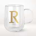 COLLECTIVE HOME - Double Walled Glass Coffee Mugs, Insulated Coffee Mug with Handle, Personalized Gifts for Women, Men, Christmas, 14 oz Monogram Cups (R)