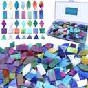 LITMIND Iridescent Glass Mosaic Tiles for Crafts, 240 Pieces 5 Shapes Mixed Stained Glass Sheets, Mosaic Kits for Adults (Iridescent Mix)