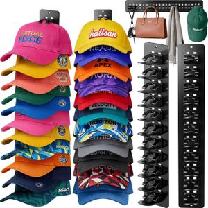2 Pack Hat Organizer for Baseball Caps, Detachable DIY Hat Rack for Wall Hat Holder Hold up to 22 Hats, Baseball Cap Organizer Cap Holder Hat Hangers for Wall Closet Door Bedroom (C-Black)