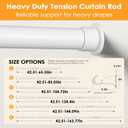 Tension Curtain Rod 43-163 Inches Extra Long White Heavy Duty Tension Rods Adjustable Curtain Rod No Drilling Spring Loaded Tension Rod for Windows Patio Hold Up Blackout Curtains and Non Slip