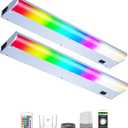 LED Under Cabinet Lighting Hardwired, Smart Adjustable White and RGB Dimmable Lights for Under Cabinets in Kitchen, Compatible with Alexa Google, App Control and Remote Included 2-Pack (2-Bar 24 Inch)