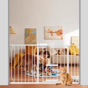 WAOWAO Baby Gate with Cat Door 52.75-62.2" Extra Wide Pressure Mount Metal Dog Gate, Walk Through Swing Auto Close White Safety Child Gate with Pet Door for Kitten Stairs,Doorways,Kitchen,Hallway (52.75-62.2"/134-158cm, White With Door)