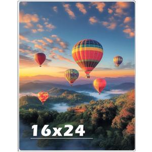 16 x 24 Acrylic Picture Frame, Horizontal/Vertical Clear Photo Frame for Wall with Tape, No Drilling Floating Hanging Frameless Picture Frame, Wall Mount Sign Holder 16x24 for Home, School, Office