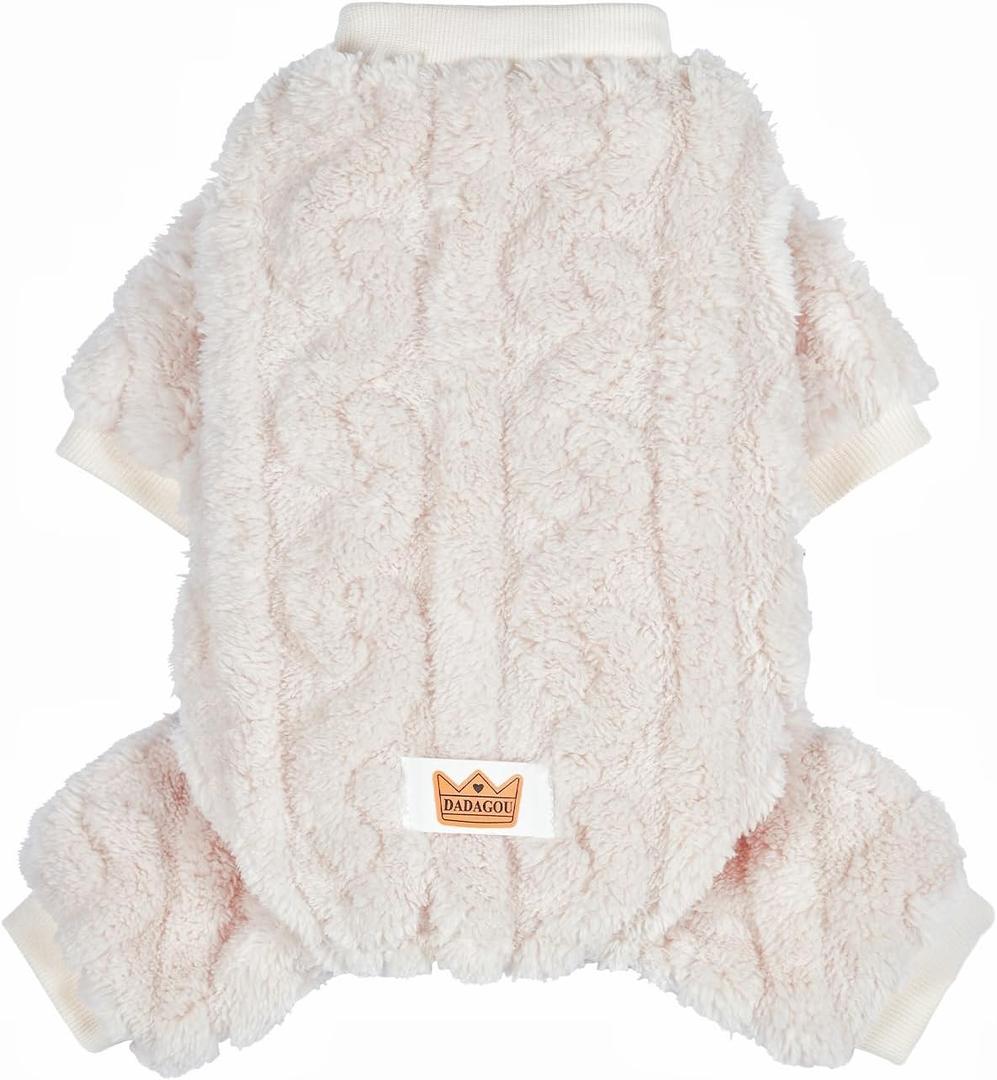 Plush Dog Pajamas for Cold Weather 4 Legged Clothes for Dog Cat Stretchy Puppy Kitten Onesie with Buttons Warm Soft Pet Jumpsuit Winter Coat White Small