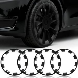 Wheel Rim Protect for Tesla Model Y 20" (2020-2024), Easy-Install Hubcaps Wheel Cover, Scratch-Resistant Car Tire Trim Rings, Stylish Design for Induction Wheels, Matte Black 4Pcs Model Y Accessories, 2020-2024 Model Y 20in