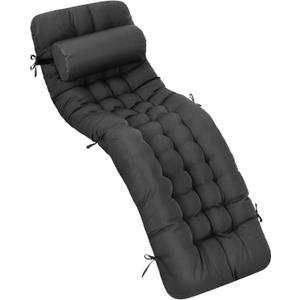 Tudomro 66'' Outdoor Chaise Lounge Cushion Waterproof Patio Pool Chaise Lounge Cushion with Headrest Pillow Tie Fade Resistant Replacement Longue Rocking High Back Chair(Grey,1 Pcs)