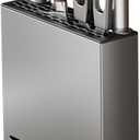 Magnetic Universal Knife Block Holder, Magnetic Aluminum Knife Holder for Refrigerator with Slots for Scissors and Sharpening Rod Storage Stand Display Unique Slot Design to Protect Blade