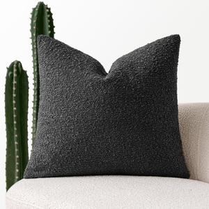 MIULEE Textured Boucle Throw Pillow Cover Black Accent Solid Eruo Sham Pillow Case Decorative Soft Pack of 1 Couch Cushion Chair Sofa Bedroom Livingroom Home Decor,24x24 Inch