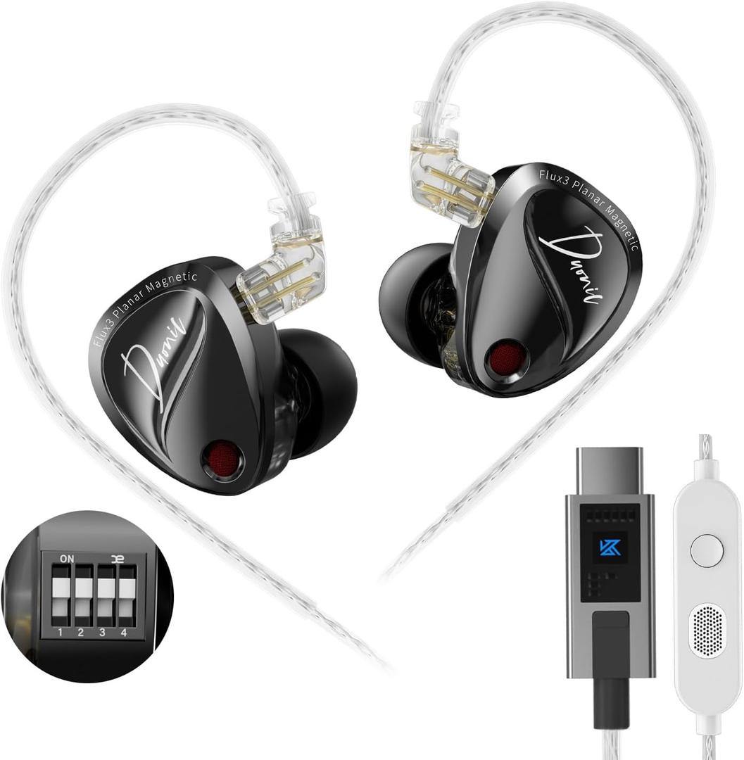 KZ Duonic USB C Headphones, Triple-Magnet Planar Magnetic + Super-Linear Dynamic Dual Driver in-Ear Monitor, HiFi Bass Earbuds with Microphone, Comfort-fit Noise Isolating IEM (DSP, Tuning)