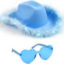 Funcredible Light Up Cowboy Hat and Glasses LED Cowgirl Hat with Feathers Cowgirl Costume Accessories for Women (Blue)