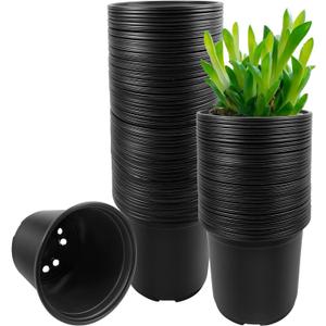 RAOOKIF 100 Pack Nursery Pots, 6 Inch Plastic Plant Pots with Drainage Holes, Black Garden Flower Pots for Transplanting, Succulents, Cuttings, Seedlings (6inch,100pcs)