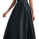 Long Satin Spaghetti Strap Prom Dress (Small, Black)