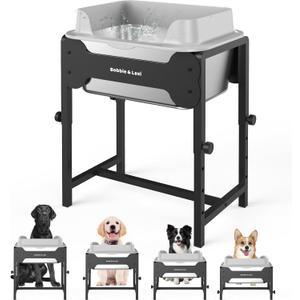4-Height Adjustable Elevated Dog Water Bowl with Splash Guard, 2.5 Gallon No-Spill Large Capacity Raised Dog Water Bowl for Large & Medium Dogs, Non-Slip Stainless Steel Stand & Easy to Clean
