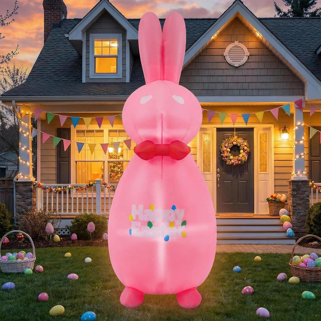 2 x 6 FT Easter Inflatables Outdoor Decorations Blow Up Yard Bunny Spring Outside Inflatable Rabbit with Led Lights (Pink-Rabbit)