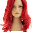 Dsimeig Kids Wig Red Long Wavy Side Part Synthetic Halloween Cosplay Hair Wig with Hair Clip