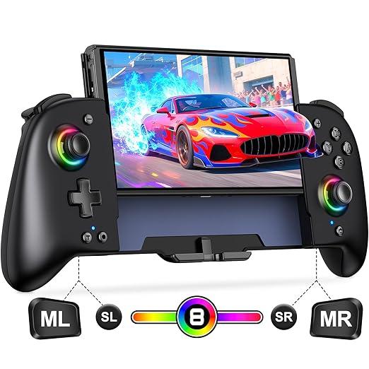 Gammeefy Switch Controllers Compatible with Nintendo Switch/Switch OLED, OnePiece Joypad Controller Replacement for Switch Pro Controller with 9 Lights Color, Turbo, Macro, KeyLinker APP, Game Boy Color, 6.2"/7"