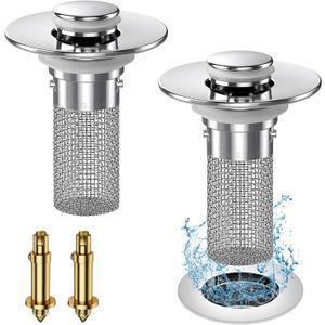 2024 New Pop Up Bathroom Sink Drain Strainer Hair Catcher, Sink Drain Stopper with Removable Stainless Steel Filter Basket,for US Bathroom Sink Stopper Replacement (2PCS)