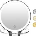 FASCINATE Magnifying Mirror 10X 1X Double Sided Magnification Makeup Vanity Mirror Rechargeable Lighted Mirror with 3 Color Setting Adjustable Rotation LED Vanity Desk Mirror (Black)