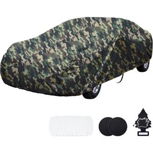 BYDOLL Car Cover Waterproof All Weather 6 Layers Snowproof Windproof Hail Protector Full Exterior Covers UV Protection 210D Oxford Universal Fit Sedan Outdoor Camo Automobiles Zipper Cotton Inside (Sedan Length 185-193 inch)