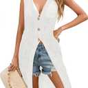 Cakulo Womens Crochet Sleeveless Summer Cardigan Long Duster Cadigans Sweater Vest 2026 Vacation Resort Wear Beach Cover Ups (L)