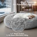 JOLLYVOGUE Calming Dog Bed Medium Size Dog, 31in Donut Washable Medium Pet Bed, Anti-Slip & Anti-Anxiety Fluffy Faux Fur Round Dogs Bed, Fits up to 45 lbs Pets (Smoke Grey)