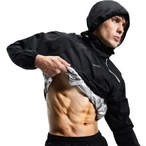 BVVU Sauna Suit for Men Zipper Sweat Sauna Jacket Pant Gym Workout Sweat Suits with Hood Training Bodyshaper (3X-Large, Jacket(black) Only)