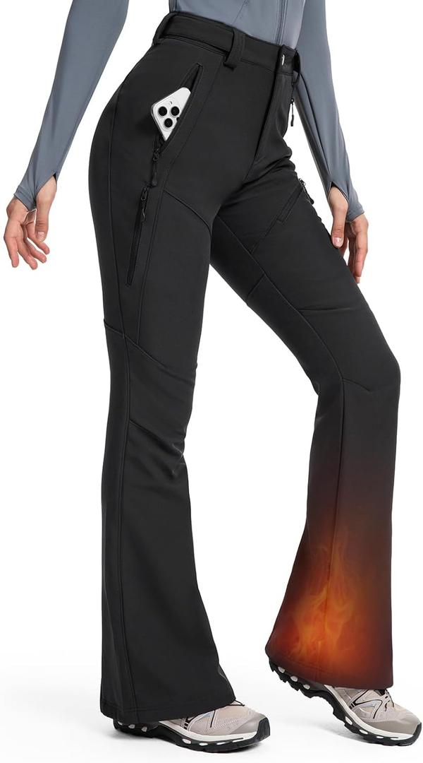 Moosehill Womens-Snow-Ski-Pants Water-Resistant Fleece Lined Warm Winter Hiking Thermal with 4 Zipper Pockets (XL, Black)