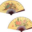 Folding Hand Fan,13 inch Bamboo Fabric Large Hand Fans with Chinese Traditional Painting for Decorations,Performance (Peacock & Peony)