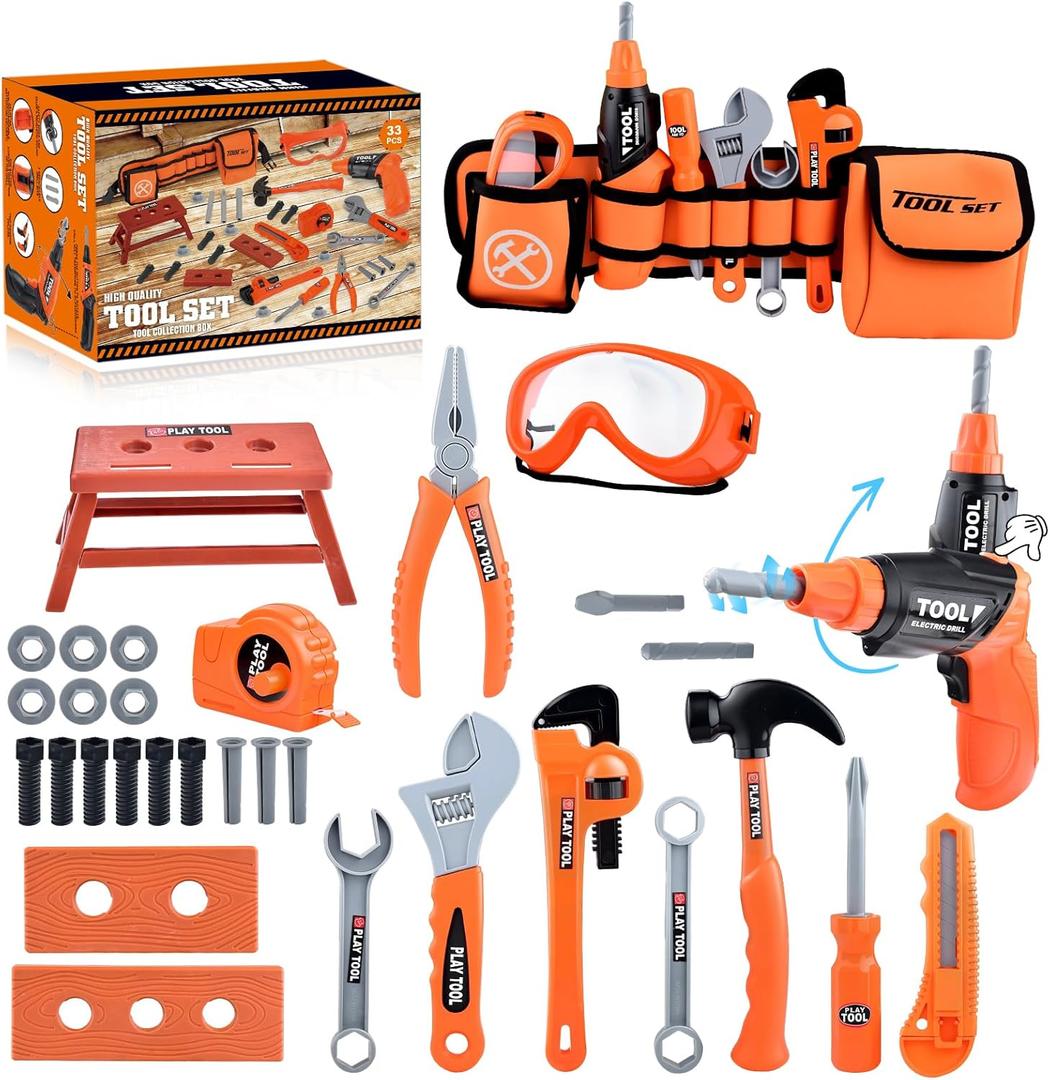 Kids Tool Set Toddlers Tool Kit Kids Toddlers Tool Belt 3 4 5 Year Old Construction Tools Toys for Boys Birthday Gifts Age 3 4 5