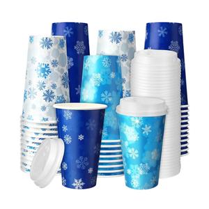 Jingmore 60 Pcs Disposable Snowflake Coffee Cups with Lids Winter Coffee Cups Bulk Insulated Drinking Tea Paper Drinkware for Winter Holiday Travel Home Party Supplies (16 oz)